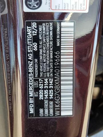 W1K6G7GBXMA019666 - 2021 MERCEDES-BENZ S 580 4MATIC BURGUNDY photo 12