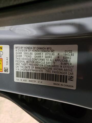2HGFE2F57NH561570 - 2022 HONDA CIVIC SPORT 灰色 照片 12