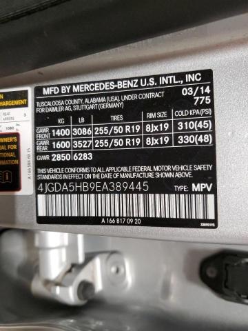 4JGDA5HB9EA389445 - 2014 MERCEDES-BENZ ML 350 4MATIC SILVER photo 13