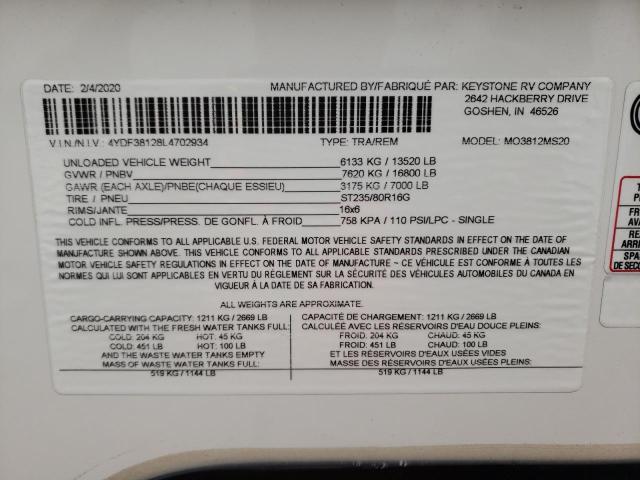 4YDF38128L4702934 - 2020 KEYSTONE MONTANA 白色 照片 10