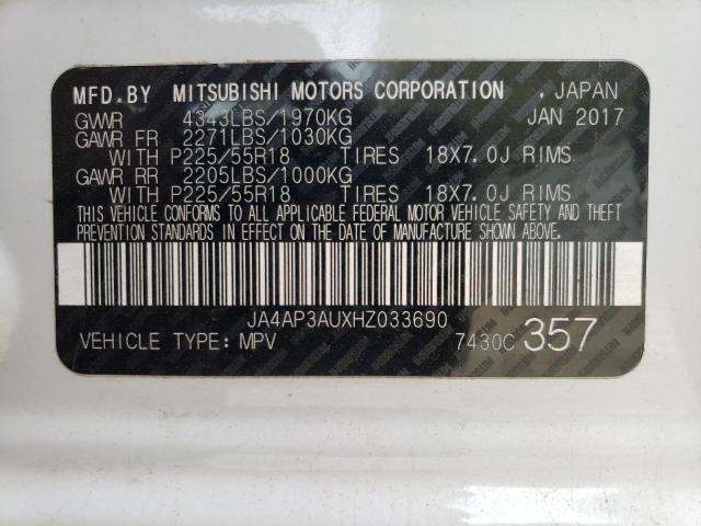 JA4AP3AUXHZ033690 - 2017 MITSUBISHI OUTLANDER ES WHITE photo 13