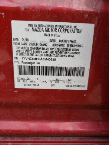 1YVHZ8BH0A5M40535 - 2010 MAZDA 6 I RED photo 13