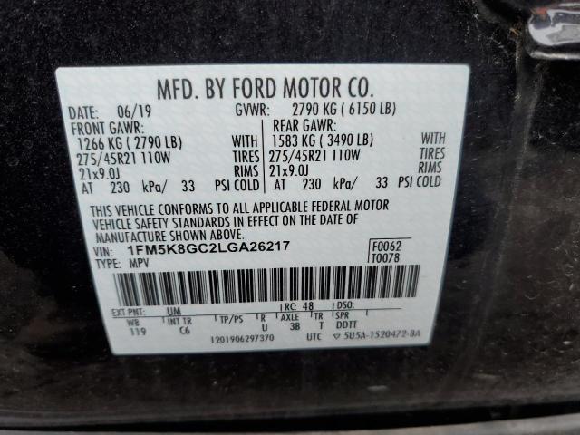 1FM5K8GC2LGA26217 - 2020 FORD EXPLORER ST BLACK photo 14