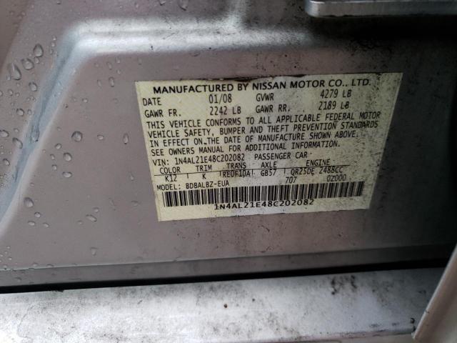 1N4AL21E48C202082 - 2008 NISSAN ALTIMA 2.5 SILVER photo 12