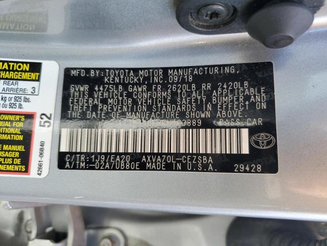 4T1B11HK8KU163889 - 2019 TOYOTA CAMRY L SILVER photo 12