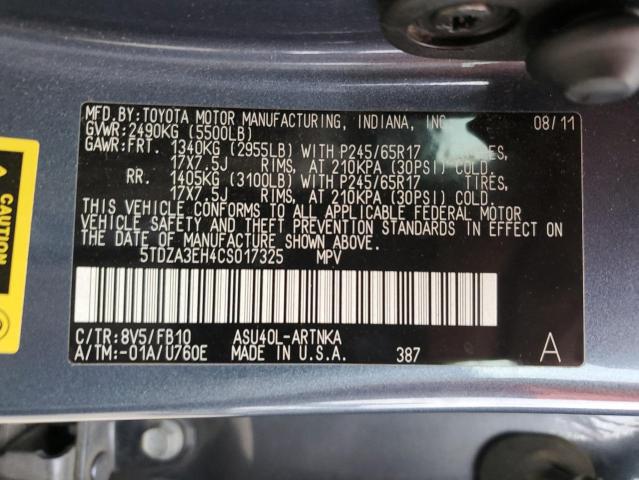 5TDZA3EH4CS017325 - 2012 TOYOTA HIGHLANDER BASE Көк фото 13