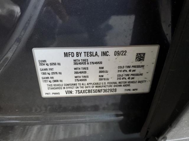 7SAXCBE50NF362928 - 2022 TESLA MODEL X GRAY photo 14