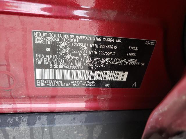 2T3C1RFV6LC063963 - 2020 TOYOTA RAV4 XLE PREMIUM RED photo 12