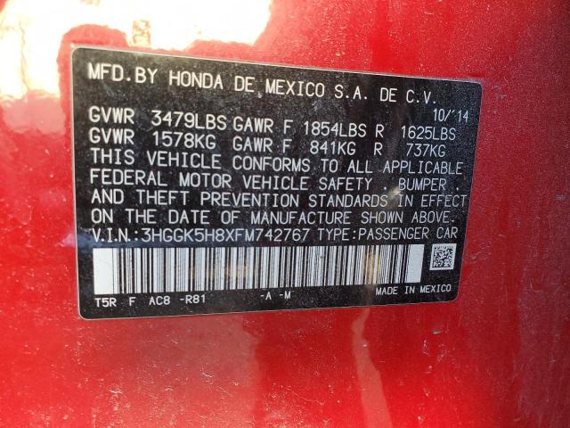 3HGGK5H8XFM742767 - 2015 HONDA FIT EX RED photo 12