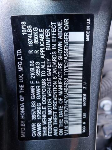 SHHFK7H47KU404033 - 2019 HONDA CIVIC SPORT GRAY photo 12