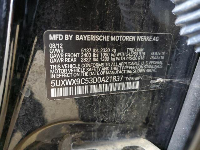 5UXWX9C53D0A21837 - 2013 BMW X3 XDRIVE28I BLACK photo 12