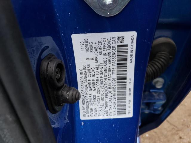 2HGFC2F87MH521326 - 2021 HONDA CIVIC SPORT 蓝色 照片 12
