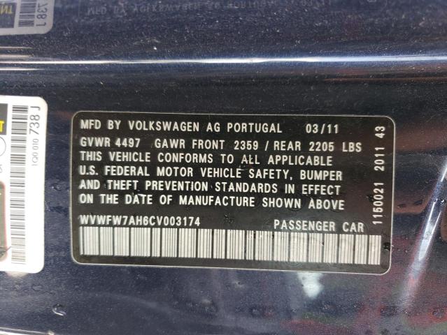 WVWFW7AH6CV003174 - 2012 VOLKSWAGEN EOS LUX 蓝色 照片 12