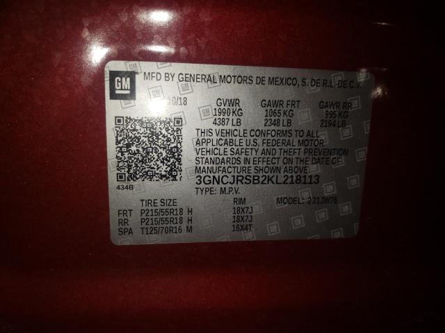 3GNCJRSB2KL218113 - 2019 CHEVROLET TRAX PREMIER RED photo 13