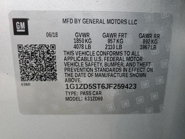 1G1ZD5ST6JF259423 - 2018 CHEVROLET MALIBU LT SILVER photo 12