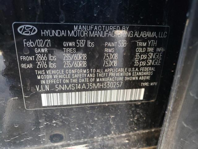 5NMS14AJ5MH330257 - 2021 HYUNDAI SANTA FE SE BLACK photo 13