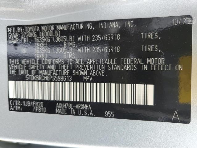 5TDKBRCH6PS598613 - 2023 TOYOTA HIGHLANDER HYBRID XLE SILVER photo 12