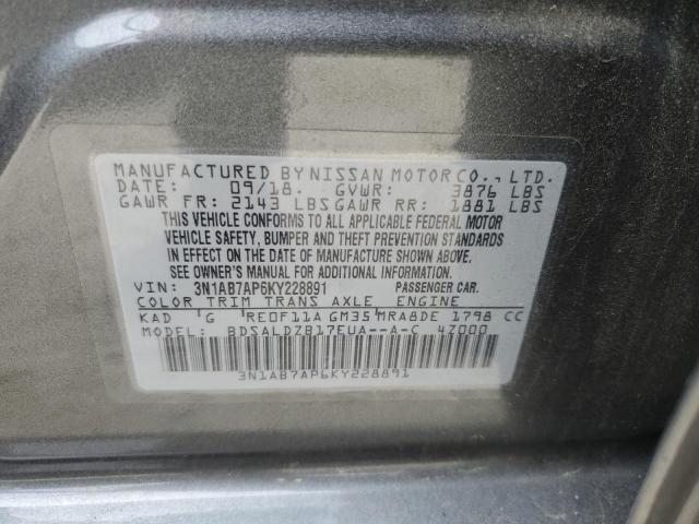 3N1AB7AP6KY228891 - 2019 NISSAN SENTRA S CHARCOAL photo 13