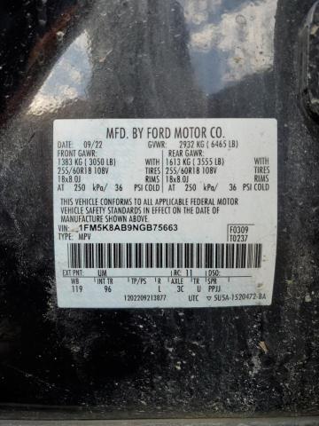 1FM5K8AB9NGB75663 - 2022 FORD EXPLORER POLICE INTERCEPTOR BLACK photo 12