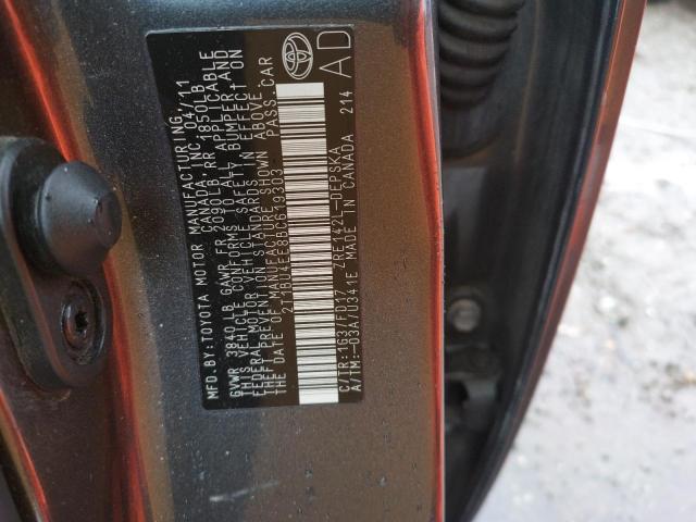 2T1BU4EE8BC619303 - 2011 TOYOTA COROLLA BASE CHARCOAL photo 13