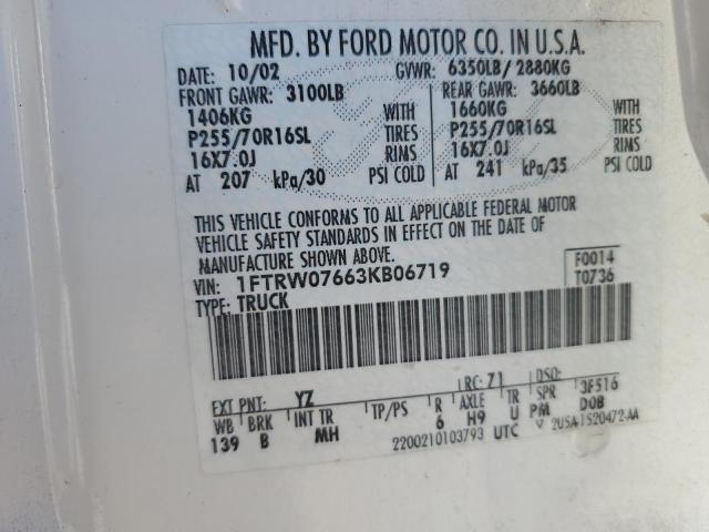 1FTRW07663KB06719 - 2003 FORD F150 SUPERCREW WHITE photo 12