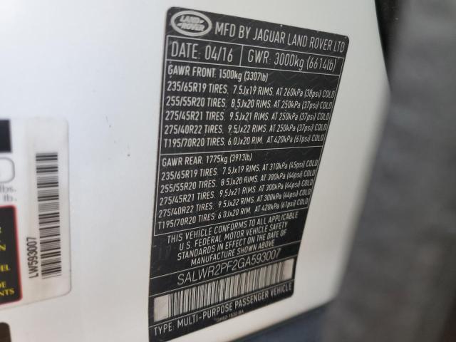 SALWR2PF2GA593007 - 2016 LAND ROVER RANGE ROVE HSE WHITE photo 13
