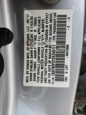 19XFB2F57DE245121 - 2013 HONDA CIVIC LX SILVER photo 12