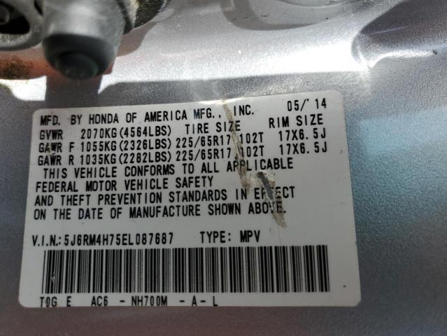 5J6RM4H75EL087687 - 2014 HONDA CRV EXL SILVER photo 13