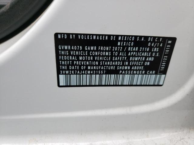 3VW2K7AJ4EM431557 - 2014 VOLKSWAGEN JETTA BASE WHITE photo 12