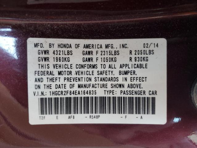 1HGCR2F84EA164835 - 2014 HONDA ACCORD EXL MAROON photo 12