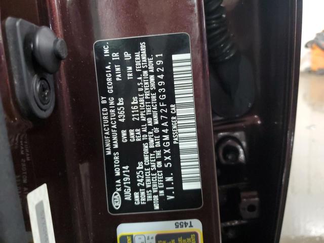 5XXGM4A72FG394291 - 2015 KIA OPTIMA LX BURGUNDY photo 12