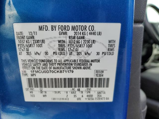 1FMCU0D70CKB71179 - 2012 FORD ESCAPE XLT BLUE photo 12