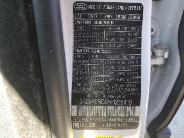 SALVR2BG9HH238419 - 2017 LAND ROVER RANGE ROVE HSE WHITE photo 12