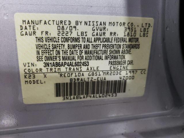 3N1AB6AP4AL602453 - 2010 NISSAN SENTRA 2.0 SILVER photo 12