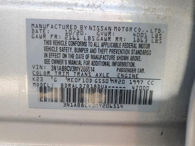 3N1AB8CV3MY206514 - 2021 NISSAN SENTRA SV SILVER photo 12