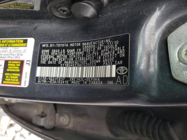 2T1BU4EE9AC520553 - 2010 TOYOTA COROLLA BASE GRAY photo 12