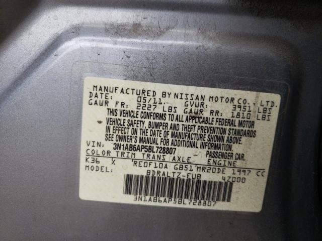 3N1AB6AP5BL728807 - 2011 NISSAN SENTRA 2.0 SILVER photo 12