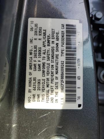 1HGCP2F88BA006242 - 2011 HONDA ACCORD EXL GRAY photo 13