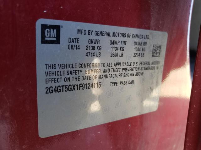 2G4GT5GX1F9124116 - 2015 BUICK REGAL GS 红色 照片 12