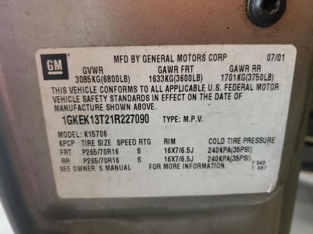 1GKEK13T21R227090 - 2001 GMC YUKON TAN photo 13