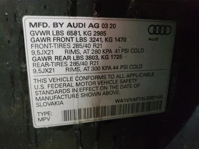 WA1VXAF73LD007432 - 2020 AUDI Q7 PRESTIGE BLACK photo 12