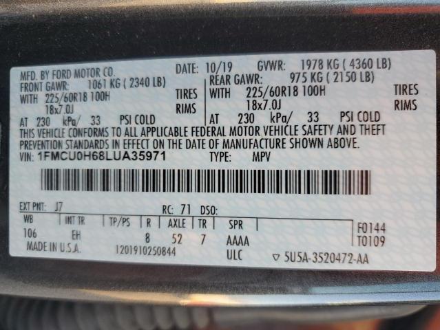 1FMCU0H68LUA35971 - 2020 FORD ESCAPE SEL GRAY photo 13