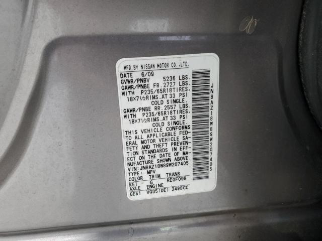 JN8AZ18W89W207405 - 2009 NISSAN MURANO S GRAY photo 13