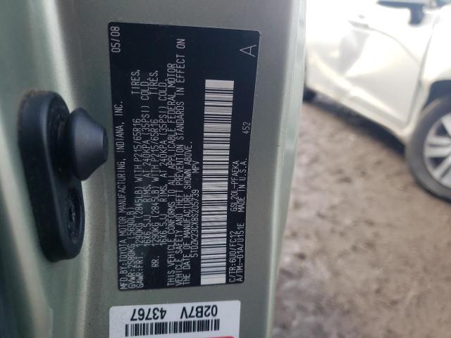 5TDZK23CX8S205739 - 2008 TOYOTA SIENNA CE GREEN photo 13