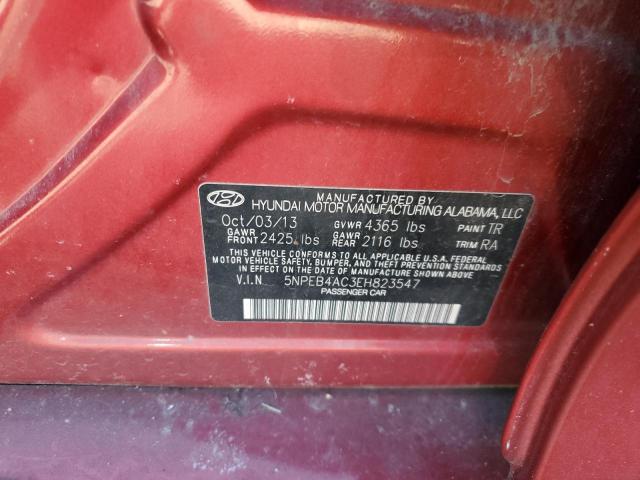 5NPEB4AC3EH823547 - 2014 HYUNDAI SONATA GLS RED photo 12