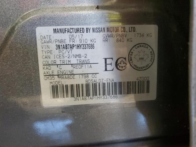 3N1AB7AP1HY337686 - 2017 NISSAN SENTRA S GRAY photo 12