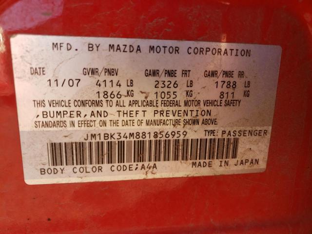 JM1BK34M881856959 - 2008 MAZDA SPEED 3 წითელი ფოტო 12