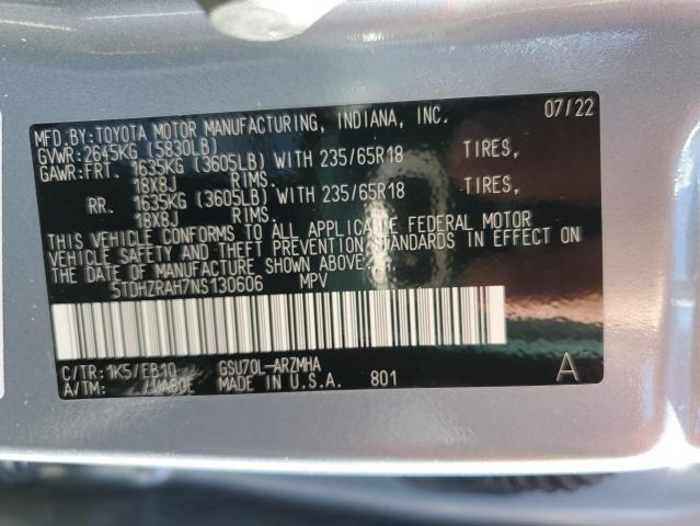 5TDHZRAH7NS130606 - 2022 TOYOTA HIGHLANDER XLE GRAY photo 13