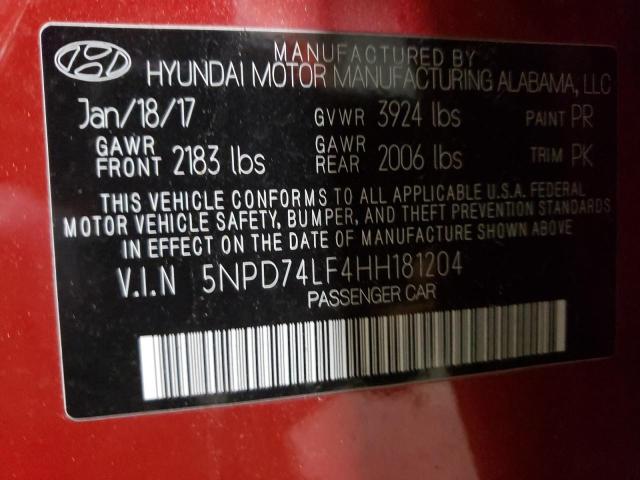 5NPD74LF4HH181204 - 2017 HYUNDAI ELANTRA SE RED photo 13