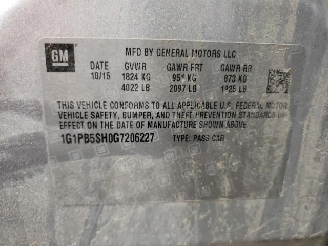 1G1PB5SH0G7206227 - 2016 CHEVROLET CRUZE LIMI LS SILVER photo 12